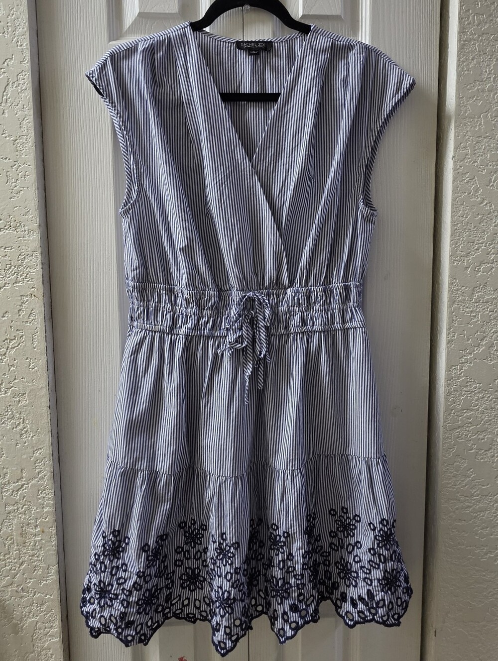 Rachel Zoe Navy and White Striped Kids Dress with Embroidered Hem